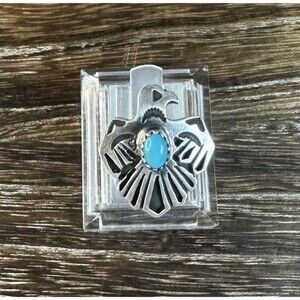 Native Navajo Theresa Smith RB Sterling Kingman Turquoise Thunderbird Ring Sz 7